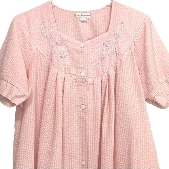 MISS ELAINE - SZ LARGE - PINK HOUSECOAT  - SNAP FRONT & DELICATE EMBROIDERY B5 - Picture 1 of 7